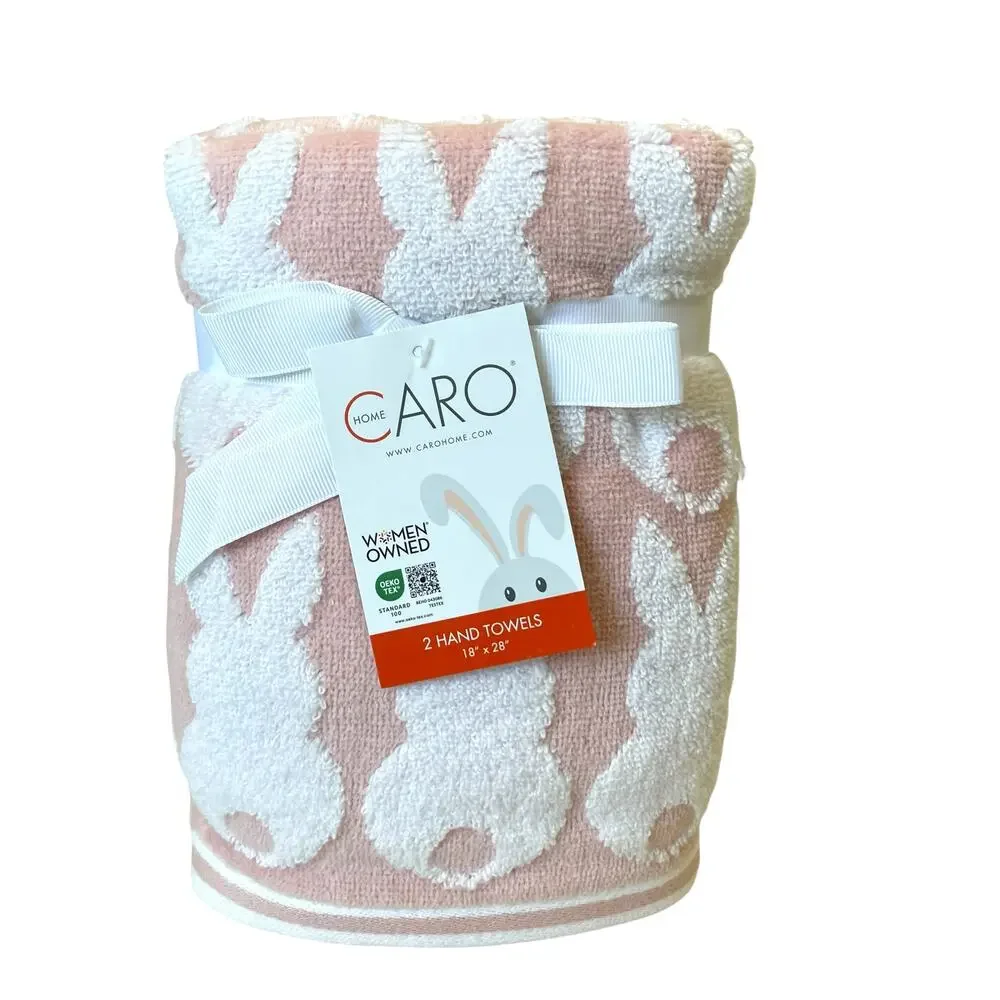 NEW Caro Hand Towels 2pk Pink & White Easter Bunny Rabbit 18x28